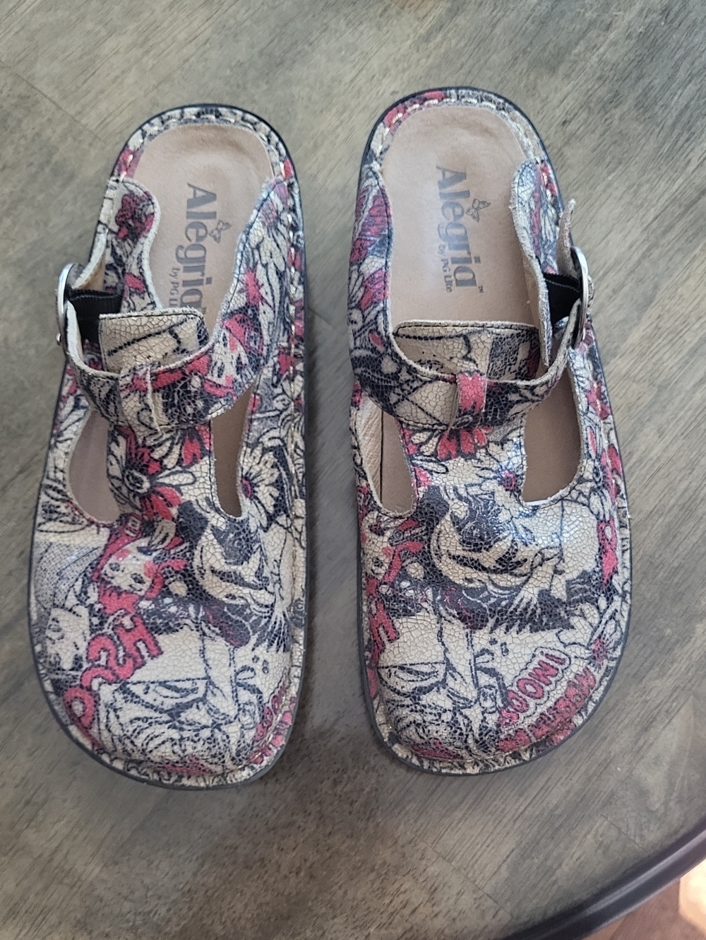 Alegria Floral Print Slip-On Clog in Pink and Black